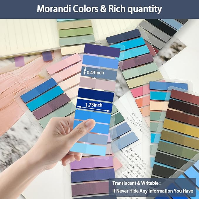 Sticky Tabs 2400 pcs Book Tabs for Page Markers,Morandi Sticky Note Tabs Page Markers for Notebooks,Book Markers,Colorful Book Tabs, Annotation supplies，Transparent Sticky Tabs for Books,Post It Notes
