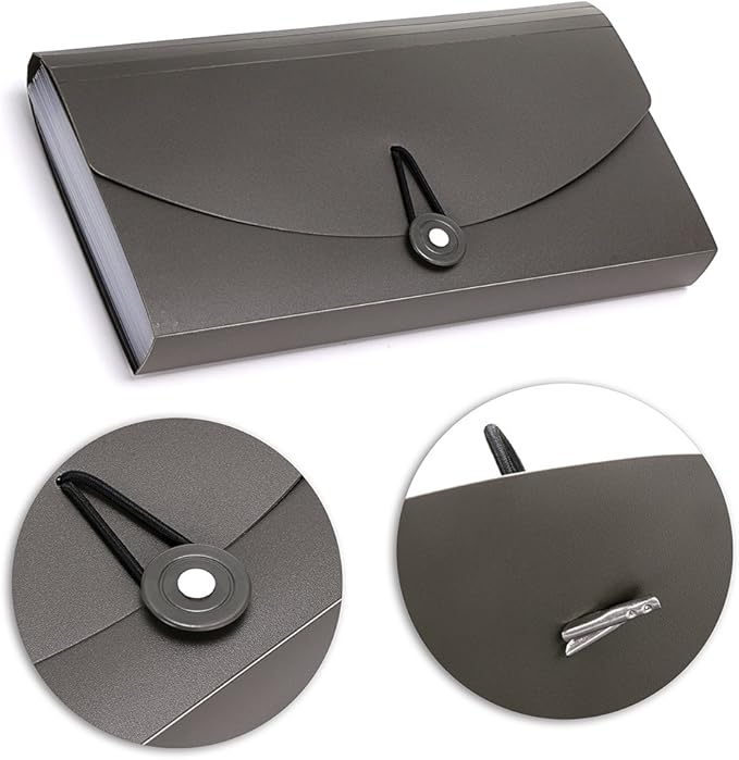 BTSKY Expanding File Folder -13 Pockets Small Accordion File Folder Expandable Card Ticket Holder File Storage Folder Check Bill File Folder Plastic Business Document Organizer Wallet Case New Grey