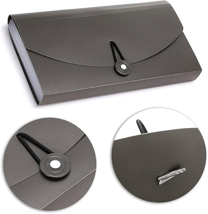 BTSKY Expanding File Folder -13 Pockets Small Accordion File Folder Expandable Card Ticket Holder File Storage Folder Check Bill File Folder Plastic Business Document Organizer Wallet Case New Grey