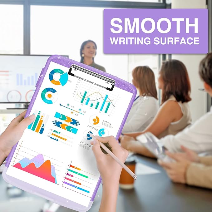 Sooez Glitter Clipboard with Storage, High Capacity Clip Boards 8.5x11 with Pen Holder, Cute Clipboards with Low Profile Clip, Sparkle Plastic Clip Board Case Box for Women & Kids, Side Opening