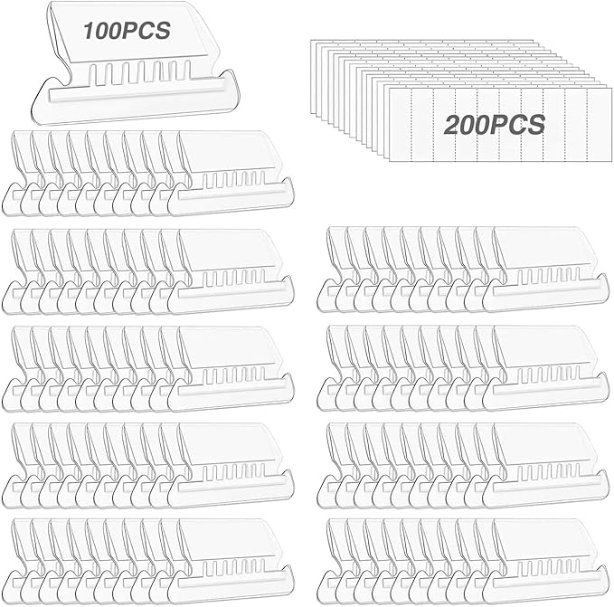File Folder Tabs, Insertable Plastic Tabs Hanging Folder Tabs,100 Pcs Hanging File Folder Tabs with 200Pcs Inserts for Hanging Folders (Clear)