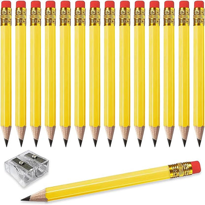 Adhere 25pcs Golf Pencils with eraser Hexagon Wooden Pencils Graphite 2B for Golf Event Scoring,Classroom,Wedding,Company Meetings,Pew, Pocket (Yellow1)