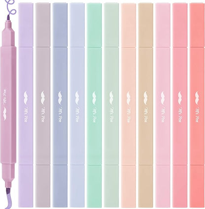Mr. Pen- Dual Tip Aesthetic Highlighters, 12 Pack, Chisel & Fine Tips, Joyful Earth, Cute Highlighters Assorted Colors, Cute Highlighters for School Highlighters, Highlighter Set, Pastel Highlighters