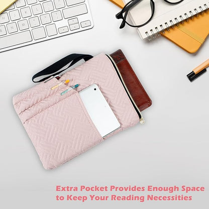 Book Sleeve with Zipper, 11"X9" Padded Book Protector, Washable Quilted Book Covers for Paperbacks, Book Pouch with Pockets for Book Lover Gifts