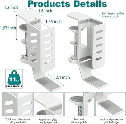 FEIKU No Drill Desk Side Laptop Mount,Hanging Laptop Holder for Office and Home，Clamp on Desk Side Storage Organizer for Laptops/MacBook/Book/Keyboards/Headphone/Gamepad/Backpack White