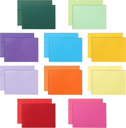 100 Packs 10 Assorted Colors Blank Greeting Cards and Envelopes 4.25 x 5.5 Heavyweight Flat Cardstock and A2 Envelopes Self Seal for Wedding, Invitations, Thank You Cards
