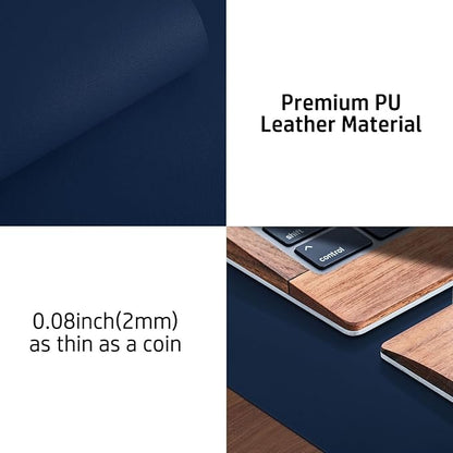 Aothia Leather Desk Pad Protector, Mouse Pad, Office Desk Mat, Non-Slip PU Leather Desk Blotter, Laptop Desk Pad, Waterproof Desk Writing Pad for Office and Home (48"x17", Dark Blue)