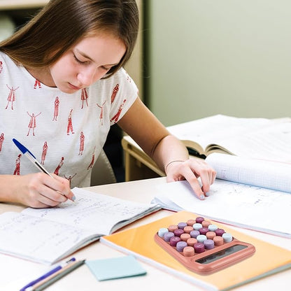 Desktop Mechanical Calculator, 12-Digit Large LCD Display Basic Standard Calculators with Cute Big Buttons, Office Accessories, School Supplies (Coffee)