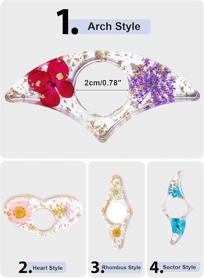 4 Pieces Dried Flower Resin Book Page Holder Transparent Thumb Ring Page Holder Handmade Personalized Flower Resin Bookmark Reading Accessories Gift for Teachers Book Lovers (Colorful A)