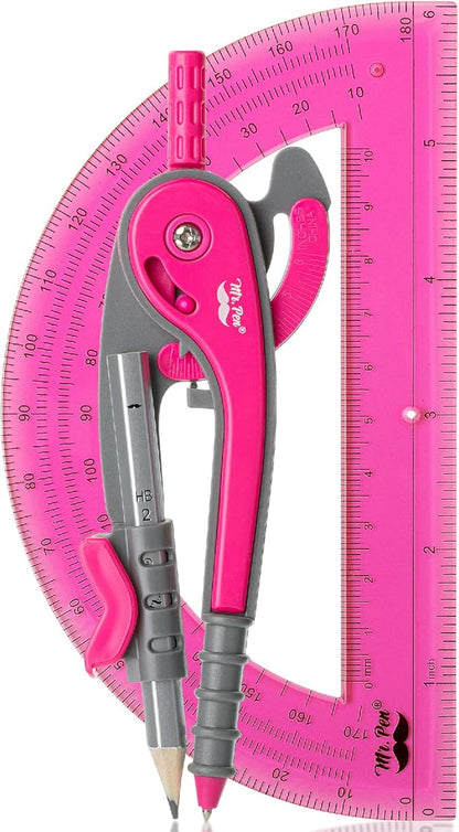 Mr. Pen- Compass and Protractor Set, Vivid Cerise, Compass Geometry Tool, Protractor and Compass Set, Compass Drawing Tool, Drawing Compass, Geometry Compass, Math Compass for Geometry