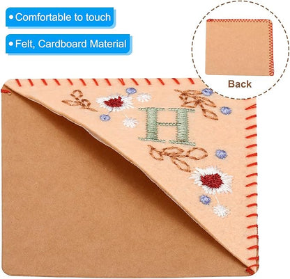 PATIKIL Personalized Embroidered Corner Bookmark, Cute Flower Felt Stitched Triangle Book Mark Page Marker for Women Men Book Lovers Teachers, Pink, Letter H