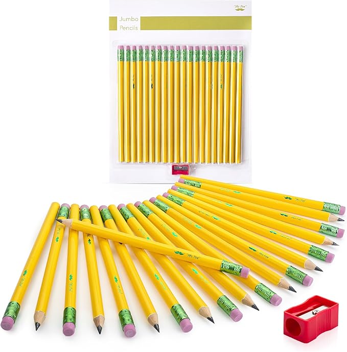 Mr. Pen- Jumbo Pencils, 20 Pencils with 1 Sharpener, Fat Pencils for Kids Ages 2-4, Kindergarten Pencils, Thick Pencils for Kids Aes 4-8, Preschool Pencils, Big Pencils for Preschoolers, Large Pencil