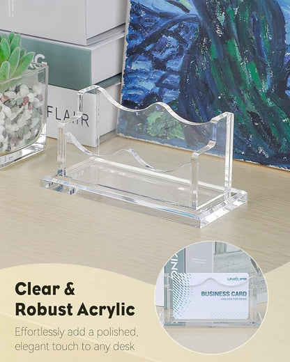 Uniclife Acrylic Business Card Holder for Desk 1 Slot Clear Horizontal Business Card Display Stand for Men and Women Desktop Name Card Organizer Card Stand for Office Home Exhibition, 60 Card Capacity