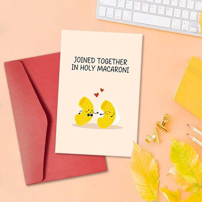 Cute Macaroni Pun Engagement Card, Funny Wedding Card for Bride and Groom, Wedding Gift Card for Newlyweds, Bridal Shower Card for Him Her, Joined Together in Holy Macaroni