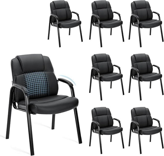 OLIXIS Waiting Room Chairs Set of 8, Leather Office Desk Reception Guest Stationary Side Chair with Padded Arms for Home Conference Lobby Area Meeting Church Medical Clinic Elderly Student