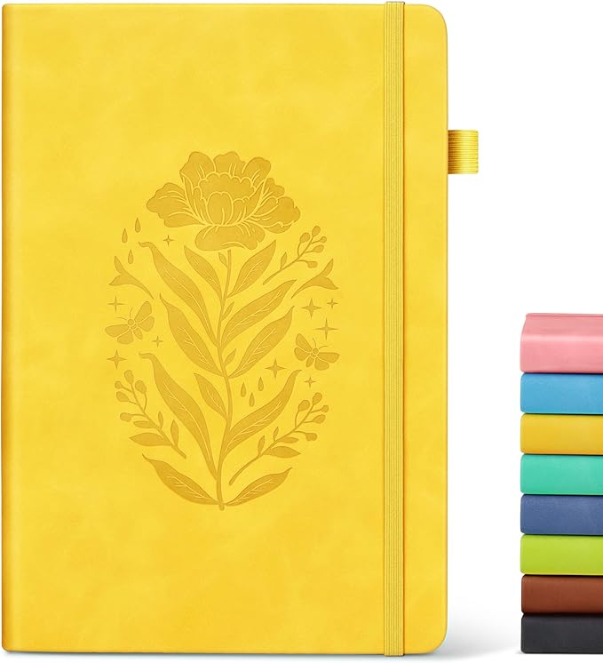 Lined Journal Notebook for Women, A5 Yellow Hardcover Leather Journals for Writing, 200 Pages Travel Daily Journal,Thick College Ruled Notebook for Work School, Note Taking, Business 5.75'' X 8.38''