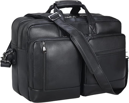 Leather Briefcase for Men Expandable Large 17 Inch Laptop Crossbody Shoulder Bag Business Travel Duffel Attache Case