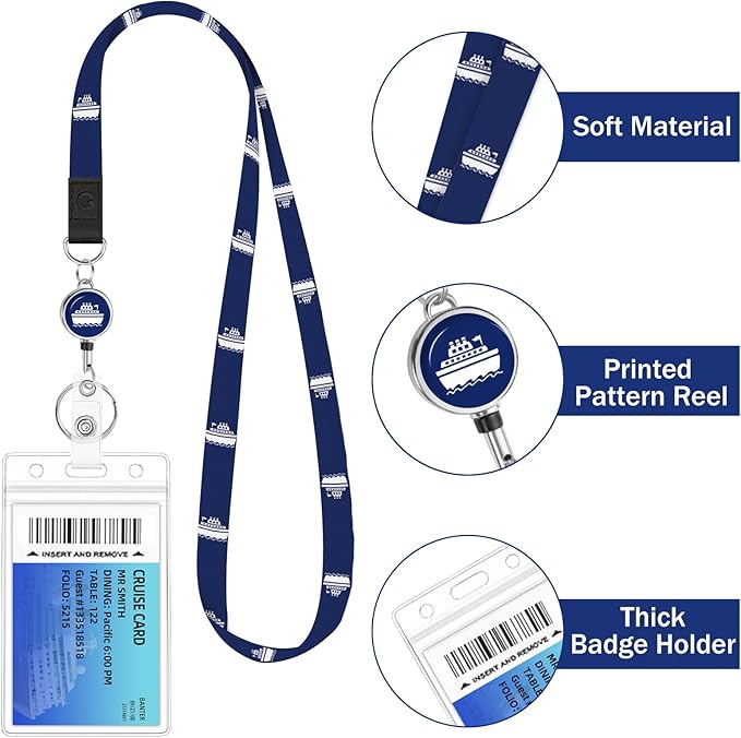 Giancomics Lanyards for Cruise Ships Cards Key, Lanyards with Retractable Badge Reel, Cute Waterproof ID Badge Holder Cruise Essentials Must Haves Zip Card Protector Royal 2 Pack