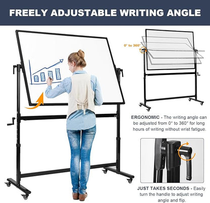 TANKEE Mobile White Board 48 X 36 Inches Height Adjustable Large Magnetic Whiteboard on Wheels, Double-Sided Rolling Dry Erase Board with Stand, Great for Office School Classroom Home