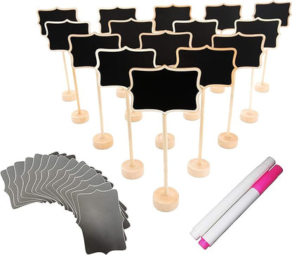 15 Pack Wood Mini Chalkboard Signs (Water-Based Chalk and Replacement Stickers Are Included) Small Rectangle Chalkboards Blackboard for Weddings, Message Board Signs and Special Event Decorations