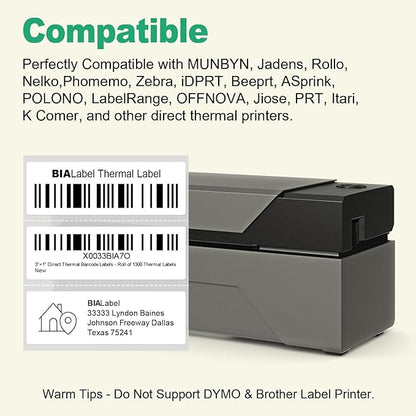 12 Rolls 3" X 1" Address Labels, 1300/Roll - Direct Thermal Labels Compatible with Zebra & Rollo Printers