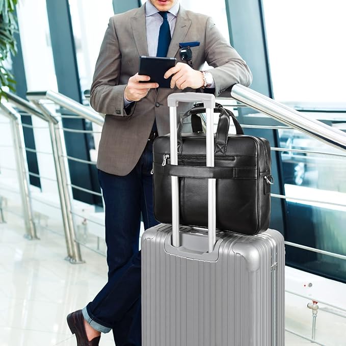 Polare Full Grain Leather 16.5'' Laptop Bag Briefcase for Men Business Messenger Work Bag Fits 15.6'' Laptop