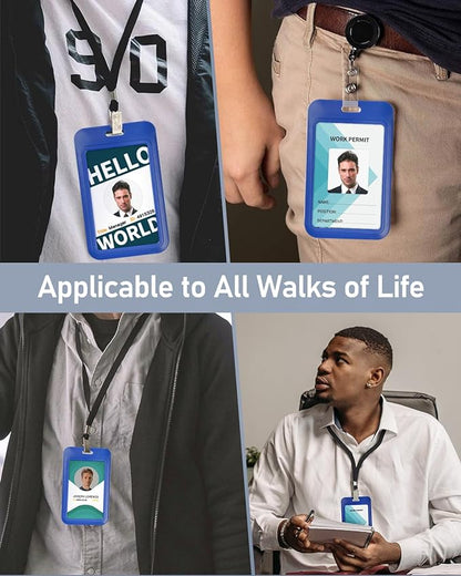 Uniclife 6 Pack Sliding ID Badge Holder Vertical Hard Plastic Case with Clear Window Blue Card Protector Pouch for Office School ID Credit Cards Proximity Key Cards Driver’s Licenses and Passes