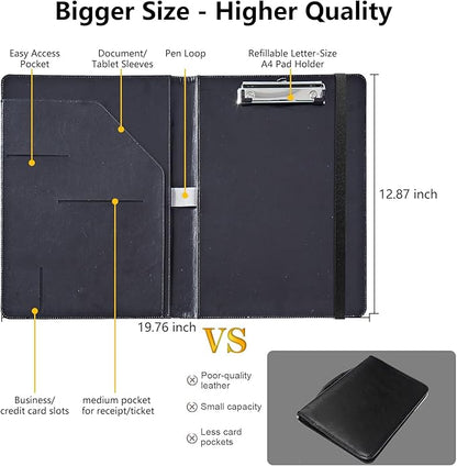PU Leather Padfolio Clipboard Notepad with Pen Loop and Elastic Strap Interview/Resume Document Organizer for Business School Office,Swan and Tree