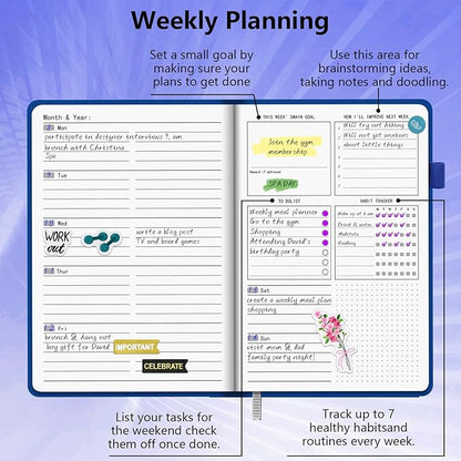 Leather Planner Monthly & Weekly 5.7"x8.5", Undated Productivity & Business Planner, Academic Planner to Boost Productivity, Undated School Planner Notebooks for Women Men with Note Pages