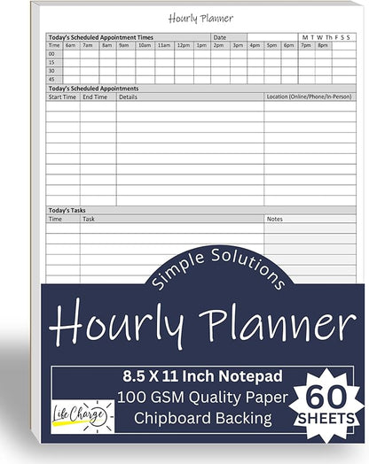 Hourly Planner Notepad. 60 Page Planning Pad w/Appointment Time Block, Task Log List & Note Sections. For Office Work Schedule & Time Management. 8.5 X 11, A4 Sheets.