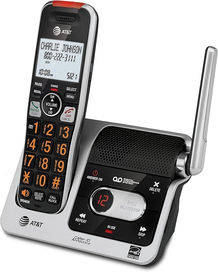 AT&T BL102 DECT 6.0 Cordless Phone for Home with Answering Machine, Call Blocking, Caller ID Announcer, Audio Assist, Intercom, and Unsurpassed Range, Silver/Black