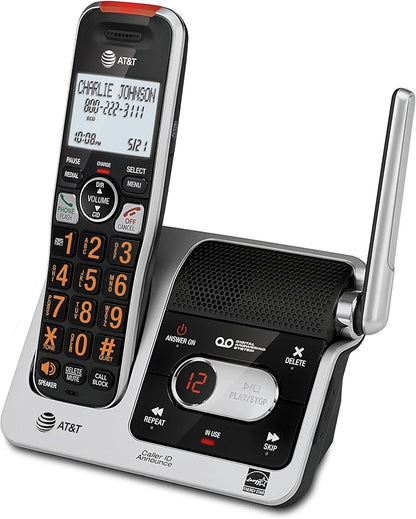 AT&T BL102 DECT 6.0 Cordless Phone for Home with Answering Machine, Call Blocking, Caller ID Announcer, Audio Assist, Intercom, and Unsurpassed Range, Silver/Black