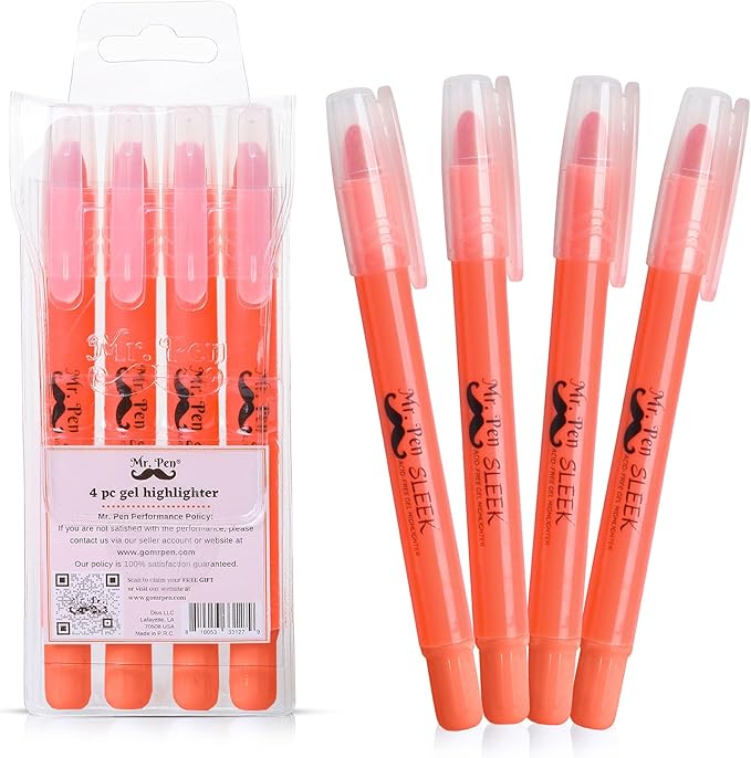 Mr. Pen No Bleed Gel Highlighter, Bible Highlighters, Pink, Pack of 4