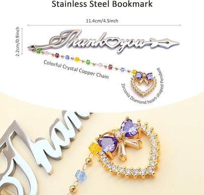 Metal Bookmark Cute Book Accessories Gifts for Women Teacher Readers Book Lovers for Christmas Mother's Day (Thank You Silver)