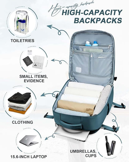 SEAFEW Peacock Blue Travel Backpack for Women,Carry on Backpack Flight Approved,Casual Daypacks Cabin Bagage,Hiking Backpack Lightweight Rucksack(Large)