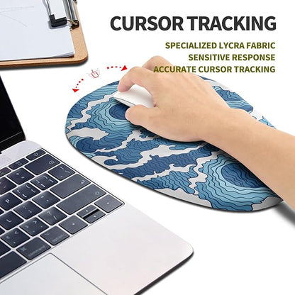 Hokafenle Ergonomic Mouse Pad Wrist Support, Terraced Slope Carpal Tunnel Wrist Pad for Mouse with Unibody Memory Foam, Wrist Rest Pain Relief Mousepad (Abstract Waves, 11.8x7.9 in)