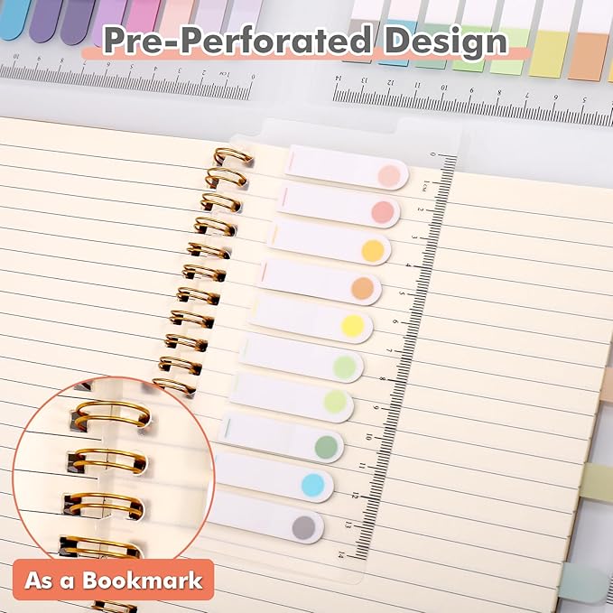 3000Pcs Sticky Tabs with Ruler, 15 Pack Index Tabs, Post It Sticky Notes, Repositionable Book Flags Strip Index Tabs Clear Page Markers for Office School Reading Highlights Classifying