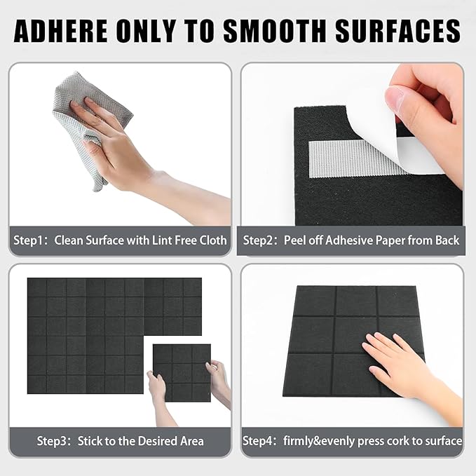 Large Cork Board for Wall 48" X 36", 12 Pack Felt Wall Tiles Bulletin Board Cork Boards for Walls, Felt Board Pin Board Tack Board Corkboard for Office (Black)