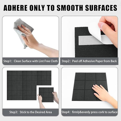 Large Cork Board for Wall 48" X 36", 12 Pack Felt Wall Tiles Bulletin Board Cork Boards for Walls, Felt Board Pin Board Tack Board Corkboard for Office (Black)