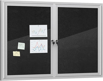 48"x34" Enclosed Bulletin Board, Outdoor Lockable Weather-Resistant Aluminum Cork Noticeboard for School & Office, Silver Frame w/Black Flet