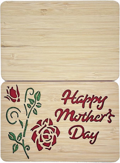 Mothers Day Cards,Handmade Bamboo Greeting Cards,Wooden Thankyou Card,Wooden Birthday Card,Mothers day for Mom,Mum,Rose mom