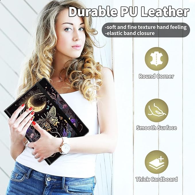 Padfolio/Portfolio Folder Clipboard,Butterfly Flowers & Gold Moon Personalized Leather Portfolio Padfolio for Men Women W/Resume Document Organizer Letter Size A4 Writing Pad Business Card Holders