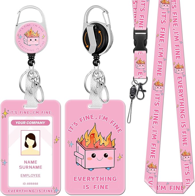 Lanyards for Id Badges, Dumpster on Fire Badge Holder with Retractable Reel Clip, Funny Work Name Tags Keychain Lanyard ID Card Protector Cover Case for Women Teacher Nurse Doctor Office