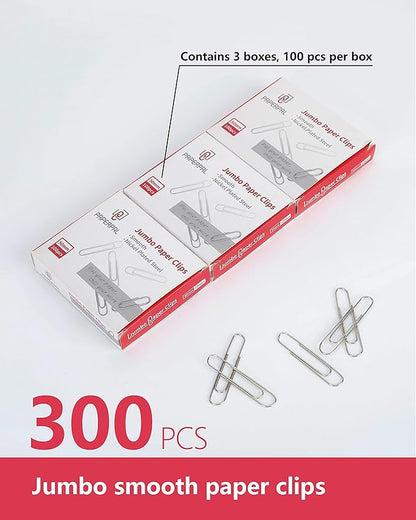 PAPERPAL Jumbo Paper Clips Smooth, 300 Large Paperclips (3 Boxes of 100 Each), Paperclips for Office School & Personal Use, Daily DIY, 2" Silver Paper Clips Jumbo Size