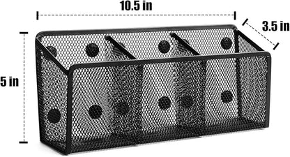 Magnetic Pencil Holder - Extra Strong Magnets Mesh Marker Holder Perfect for Whiteboard, Refrigerator and Locker Accessories (3 Baskets, 1 Pack Black)