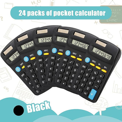 24 Pieces Pocket Size Mini Calculators,Pocket Calculator,Solar Battery Dual Power Desktop Calculators,8 Digit Display Basic Calculator for Students Kids Home Office(Black)
