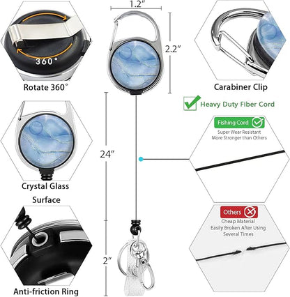 Blue Marble Lanyards for Id Badges, Cute Badge Reel Heavy Duty with Carabiner Clip, Fashionable ID Badge Holder with Breakaway Lanyard, Teacher Nurse Office Gifts