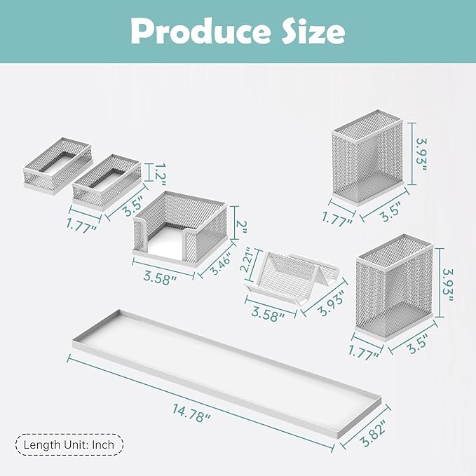 SUPEASY Pen Holder for Desk, 6 Piece Mesh Desk Organizer set, Desk Accessories for Office Organization with Mail Organizer, Letter Phone Holder, Sticky Notes Caddy Storage, White