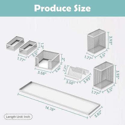 SUPEASY Pen Holder for Desk, 6 Piece Mesh Desk Organizer set, Desk Accessories for Office Organization with Mail Organizer, Letter Phone Holder, Sticky Notes Caddy Storage, White