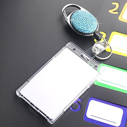 VIQWYIC Retractable ID Badge Holder with Clip, ID Name Badge Reels with Bling Rhinestones Retractable Card Holder for Office Worker Teacher Doctor Nurse (Blue)